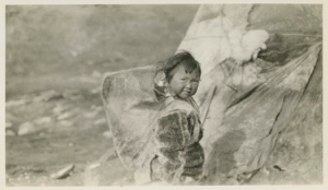 Image of Eskimo [Inughuit] child with baby on back